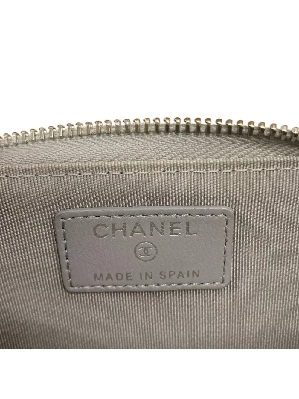 Chanel Coin Case Quilted Gray CC Logo Silver L-shaped Zipper with Key Ring